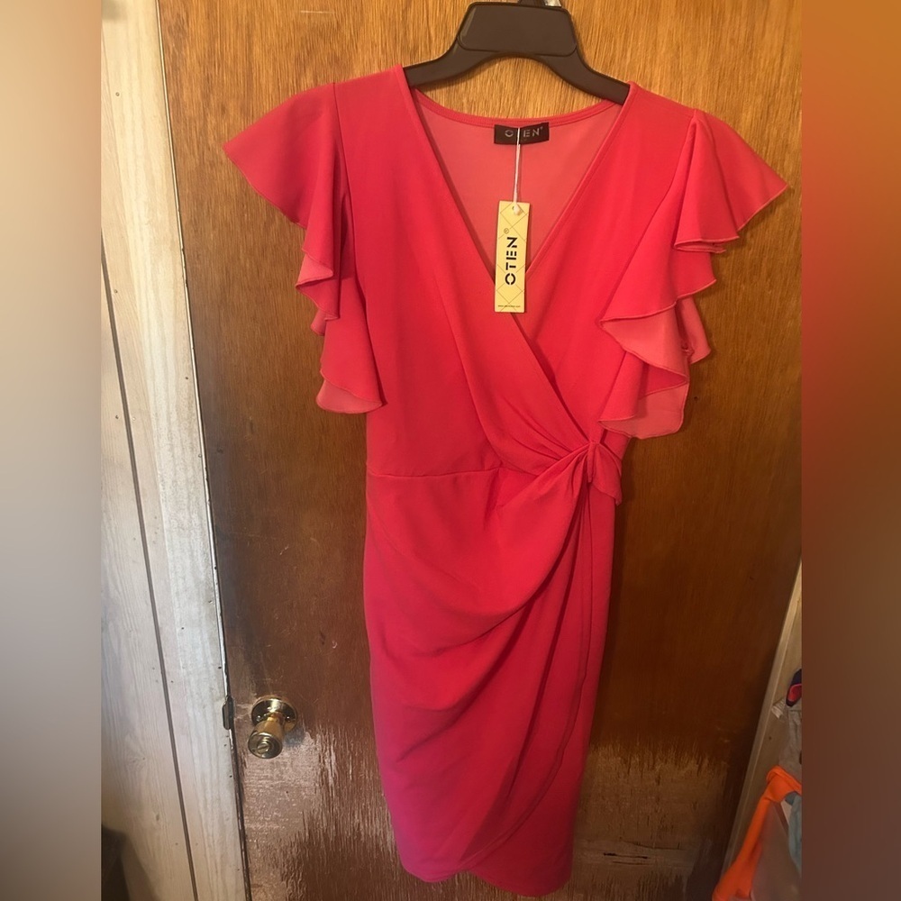 Oten Women's Pink Ruffle Sleeve Dress